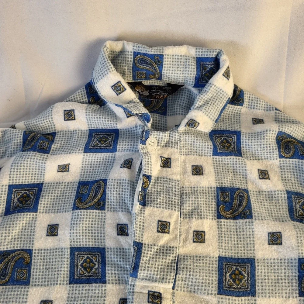 Towncraft Men's S Pajamas Penney's Sanforized Cotton Flannel Blue Plaid Paisley